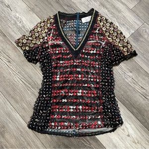 RARE Byron Lars beautymark v-neck top anthropologie lace sequin black holidays